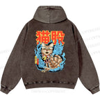 Unisex Casual Japanese Nekomata Printed Double-sided Washed Hoodie