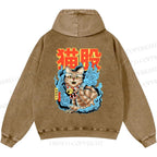 Unisex Casual Japanese Nekomata Printed Double-sided Washed Hoodie