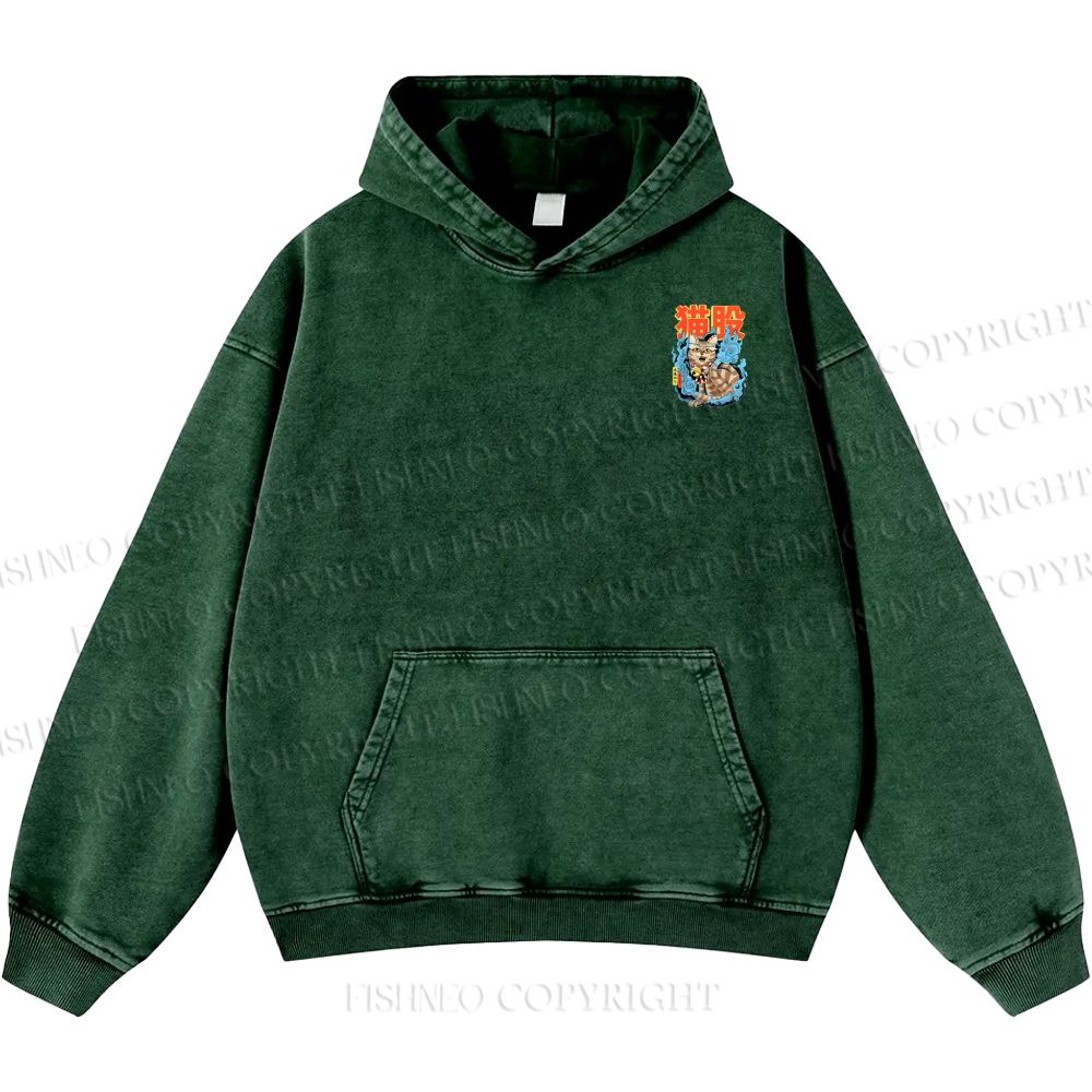 Unisex Casual Japanese Nekomata Printed Double-sided Washed Hoodie