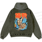 Unisex Casual Japanese Nekomata Printed Double-sided Washed Hoodie