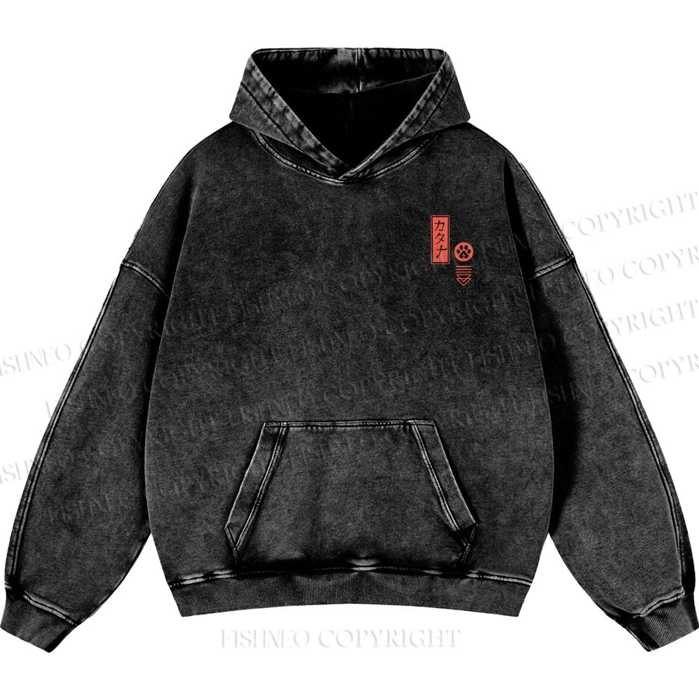 Unisex Casual Riding Bicycle Samurai Cat Printed Double-sided Washed Hoodie