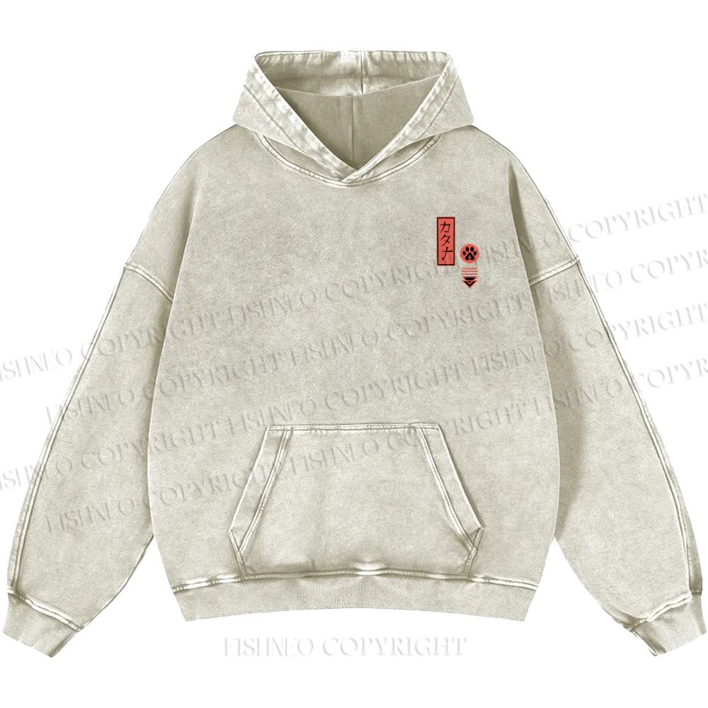 Unisex Casual Riding Bicycle Samurai Cat Printed Double-sided Washed Hoodie