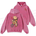 Unisex Casual Riding Bicycle Samurai Cat Printed Double-sided Washed Hoodie