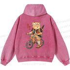 Unisex Casual Riding Bicycle Samurai Cat Printed Double-sided Washed Hoodie