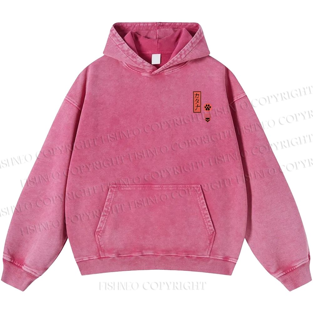 Unisex Casual Riding Bicycle Samurai Cat Printed Double-sided Washed Hoodie
