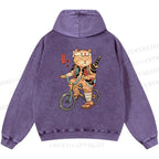 Unisex Casual Riding Bicycle Samurai Cat Printed Double-sided Washed Hoodie