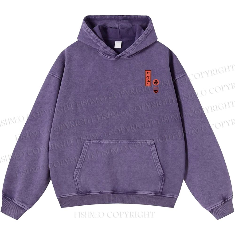 Unisex Casual Riding Bicycle Samurai Cat Printed Double-sided Washed Hoodie