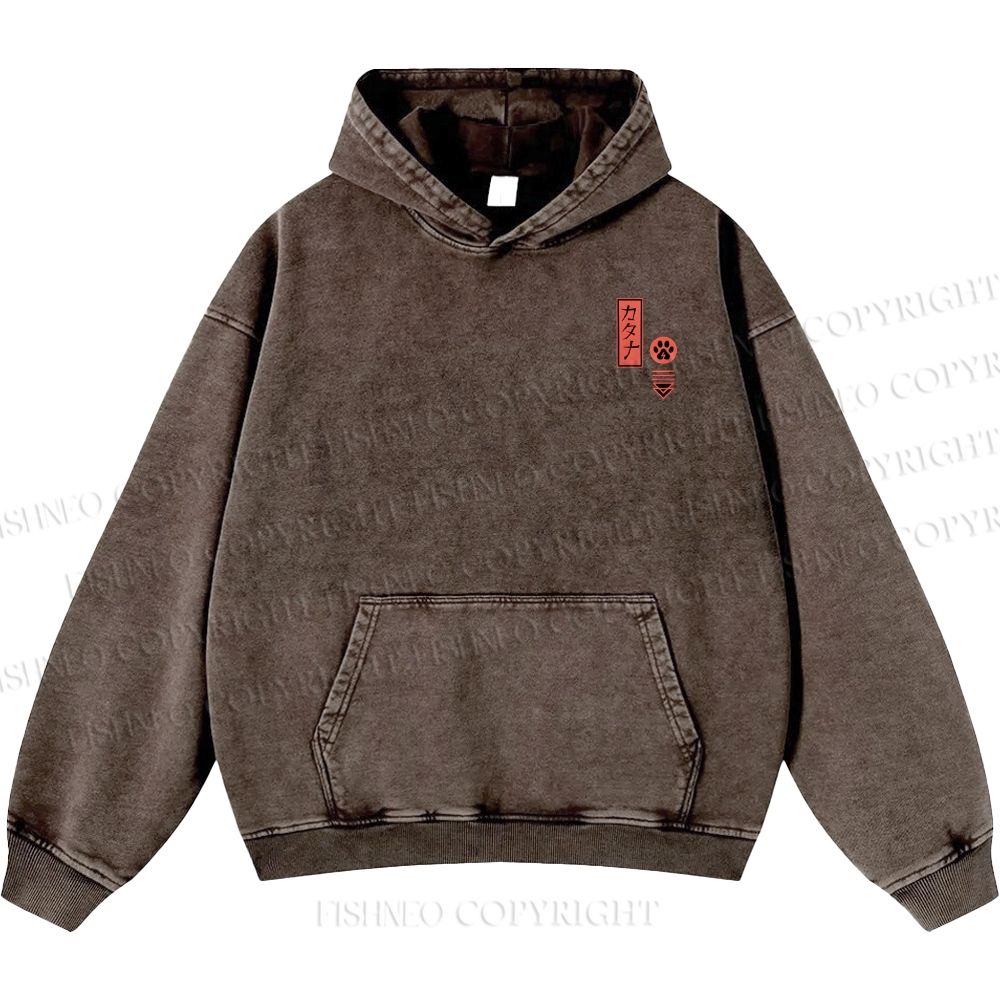 Unisex Casual Riding Bicycle Samurai Cat Printed Double-sided Washed Hoodie