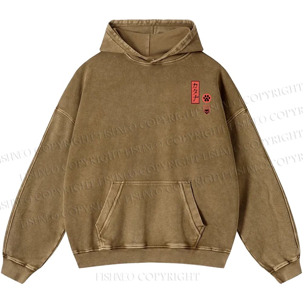 Unisex Casual Riding Bicycle Samurai Cat Printed Double-sided Washed Hoodie
