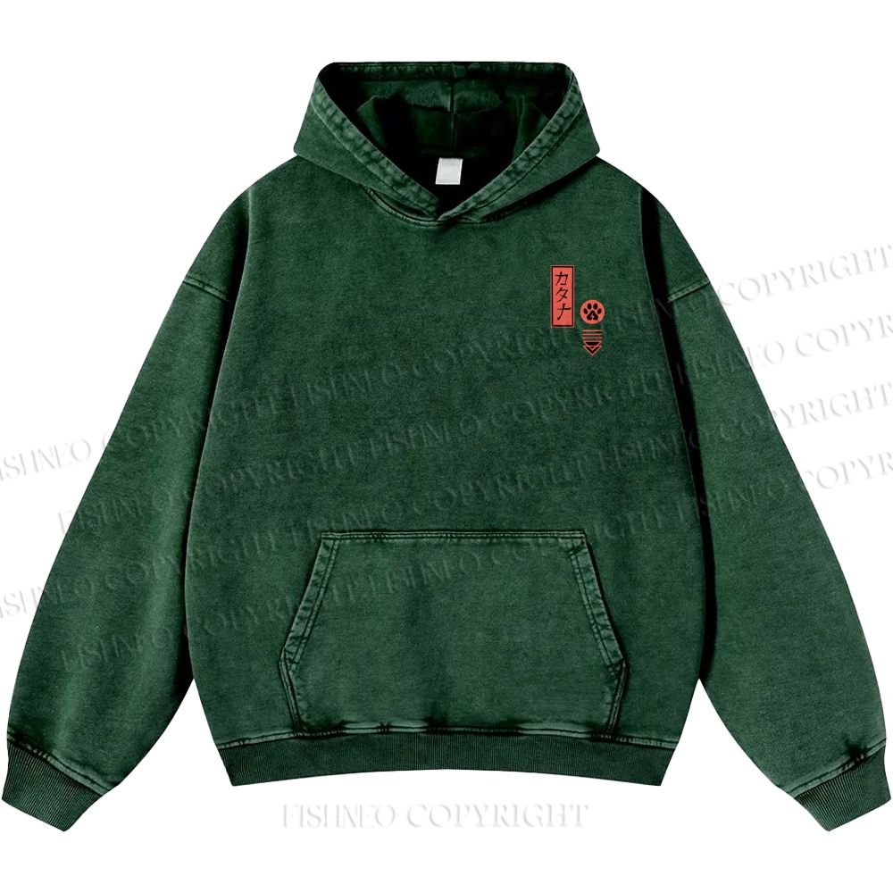 Unisex Casual Riding Bicycle Samurai Cat Printed Double-sided Washed Hoodie