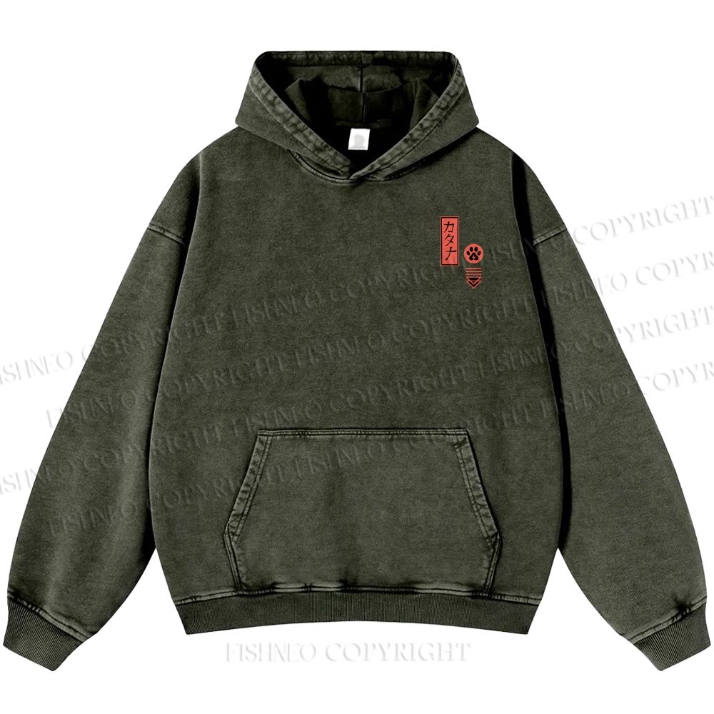 Unisex Casual Riding Bicycle Samurai Cat Printed Double-sided Washed Hoodie