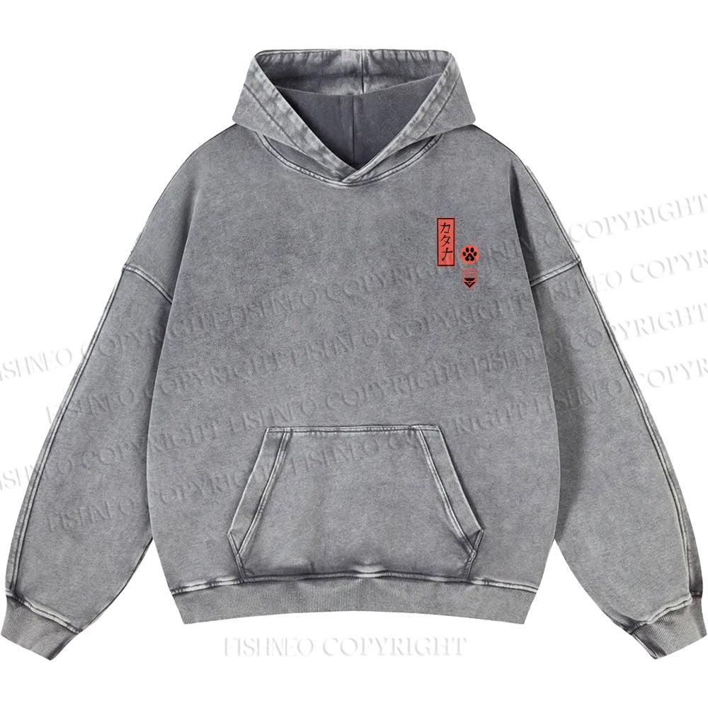 Unisex Casual Riding Bicycle Samurai Cat Printed Double-sided Washed Hoodie