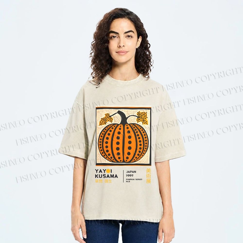 Unisex Yayoi Kusama Halloween Pumpkin Printed Washed Tee
