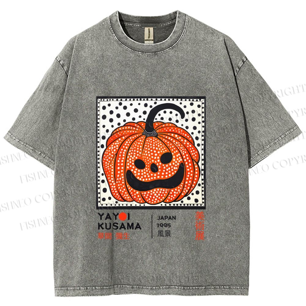 Unisex Yayoi Kusama Halloween Pumpkin Printed Washed Tee