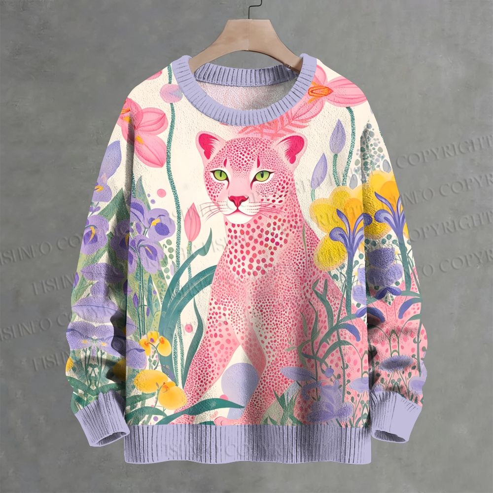 Yayoi Kusama Pink Cheetah Crew Neck Sweater