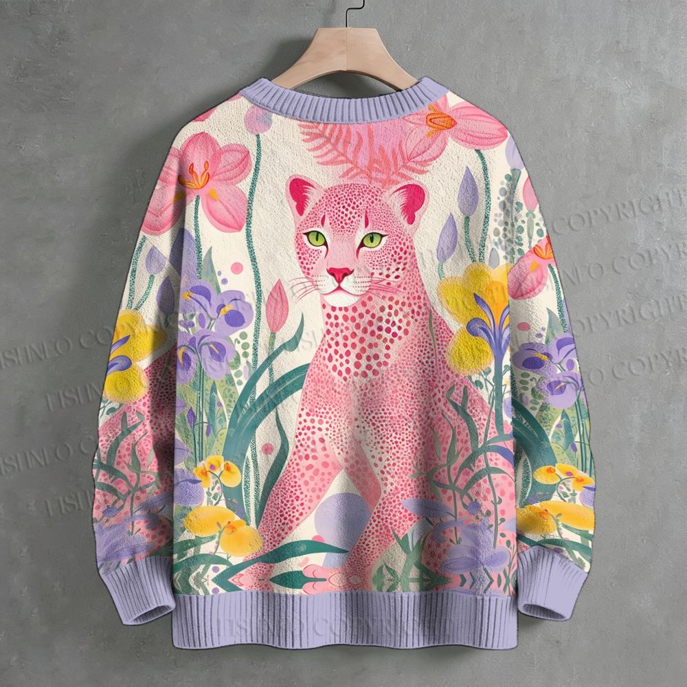 Yayoi Kusama Pink Cheetah Crew Neck Sweater