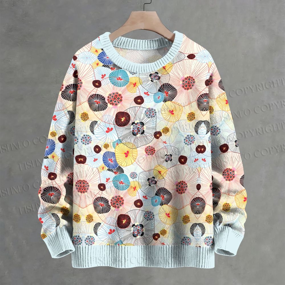 Abstract Floral Printed Crew Neck Sweater
