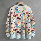 Abstract Floral Printed Crew Neck Sweater