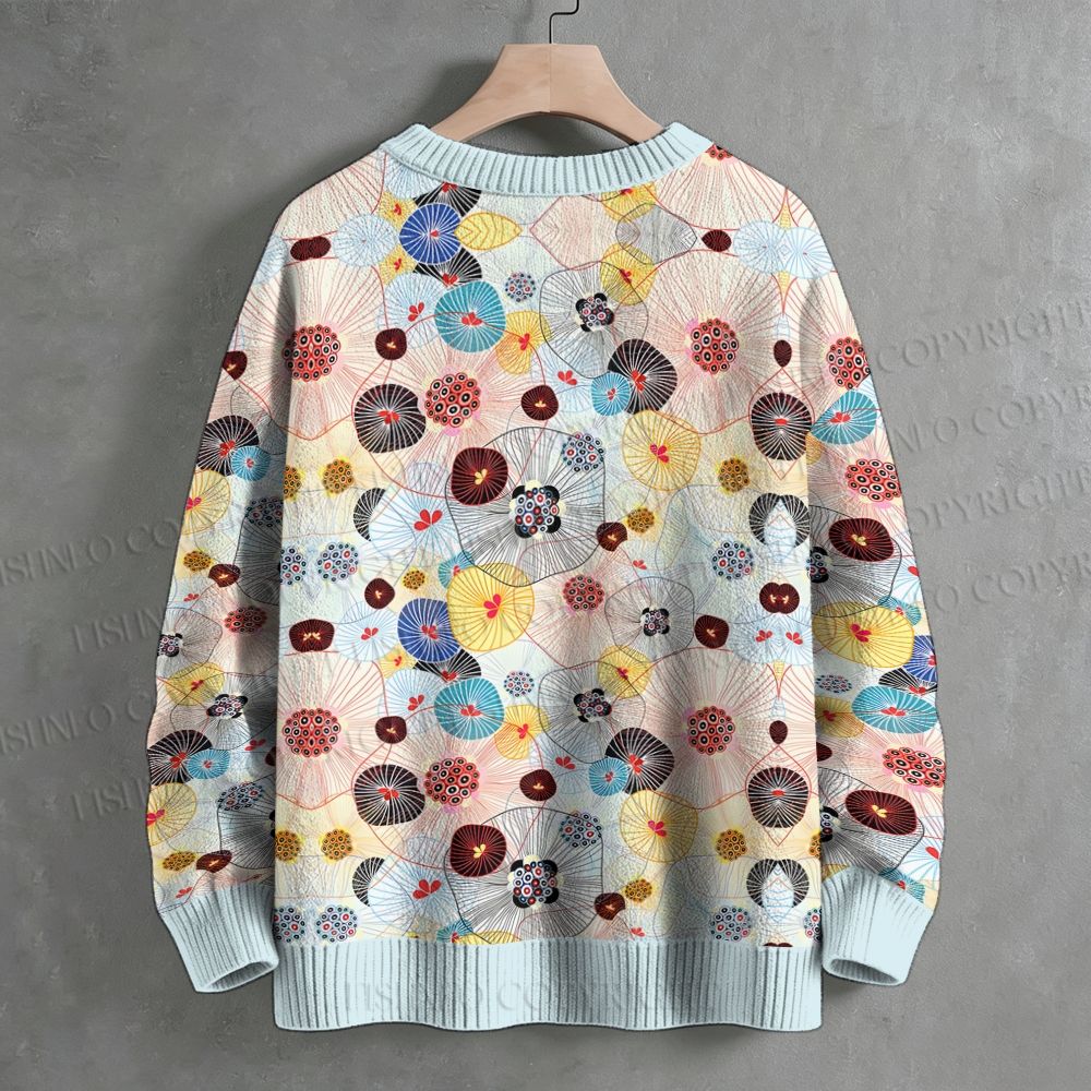 Abstract Floral Printed Crew Neck Sweater
