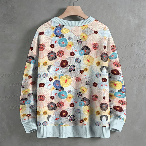 Abstract Floral Printed Crew Neck Sweater