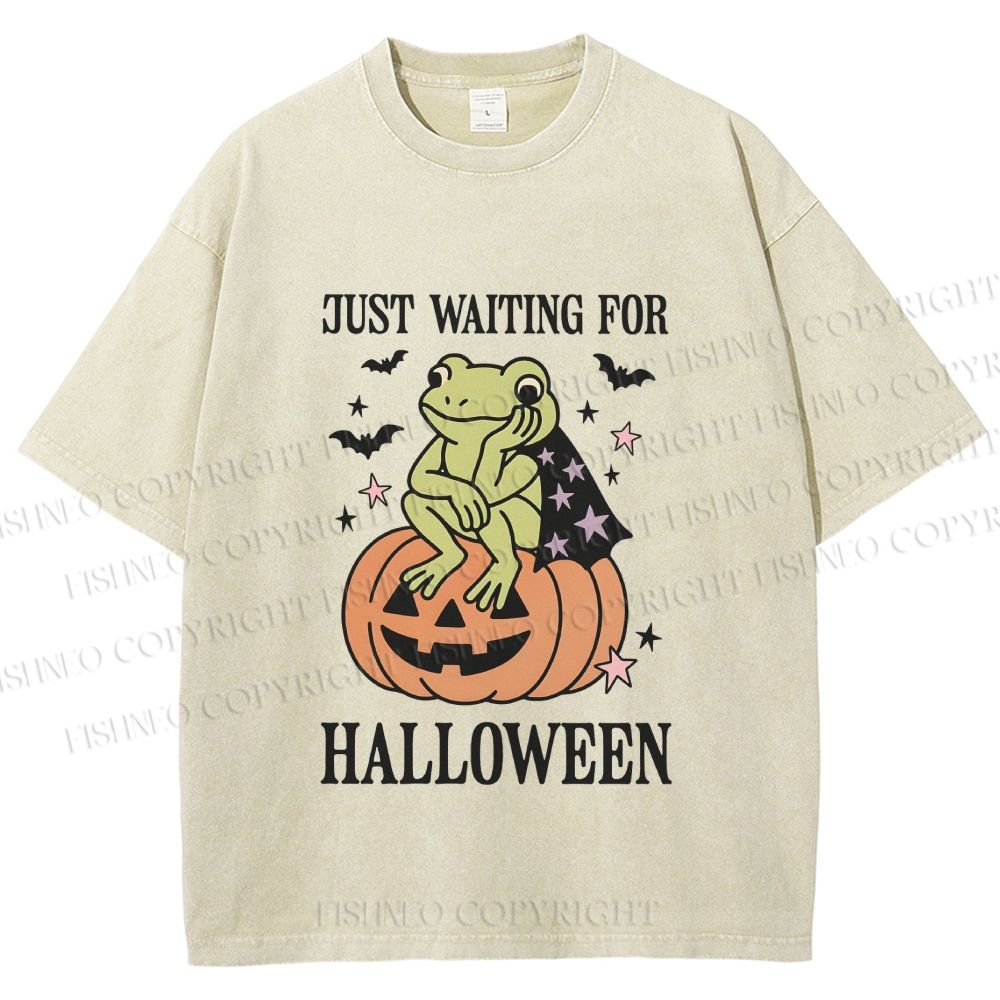Unisex Halloween Frog Printed Washed Tee