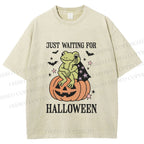 Unisex Halloween Frog Printed Washed Tee
