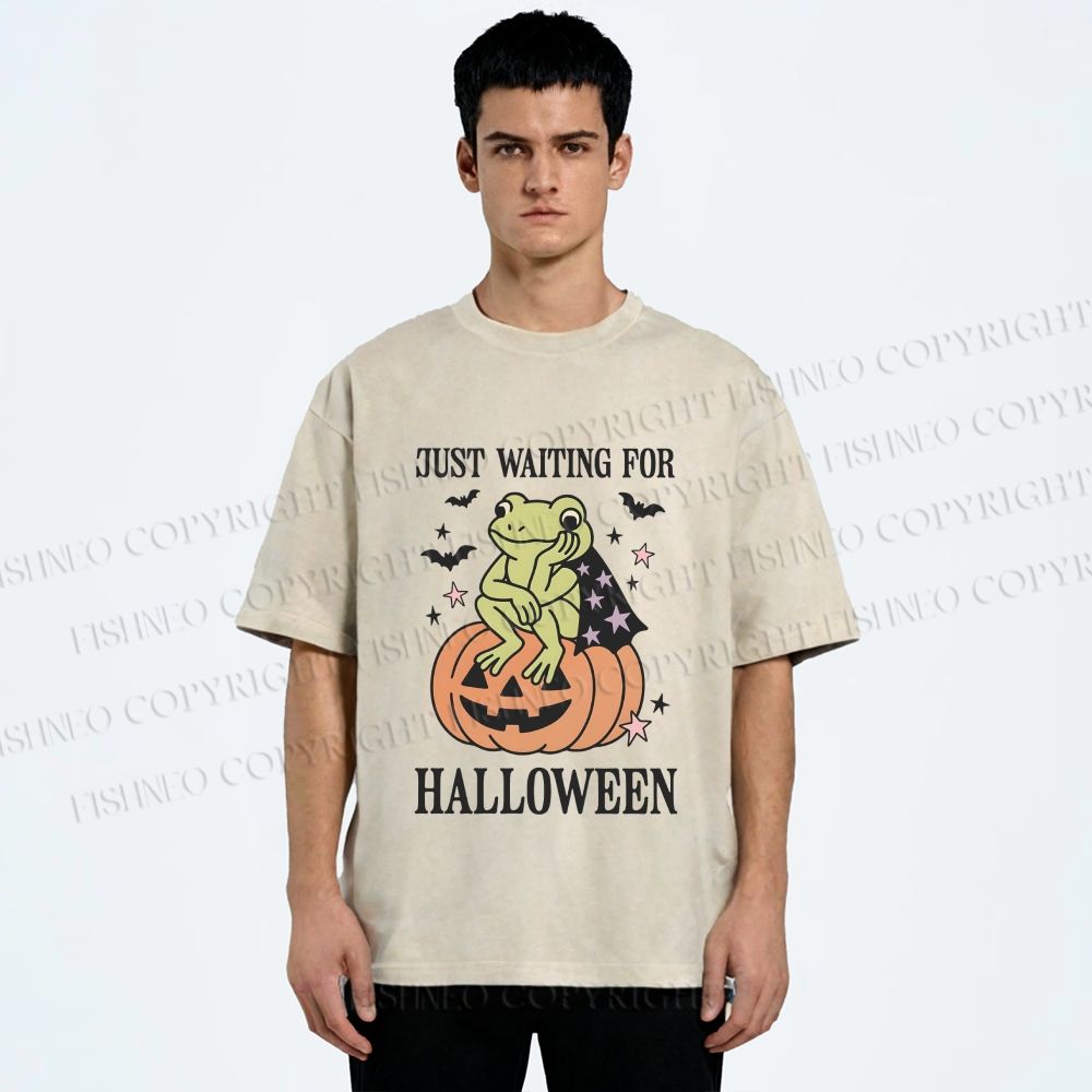Unisex Halloween Frog Printed Washed Tee