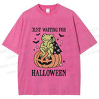 Unisex Halloween Frog Printed Washed Tee