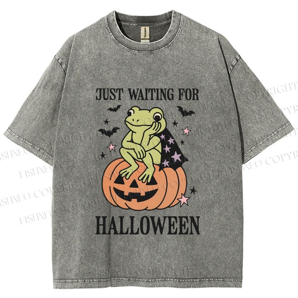 Unisex Halloween Frog Printed Washed Tee