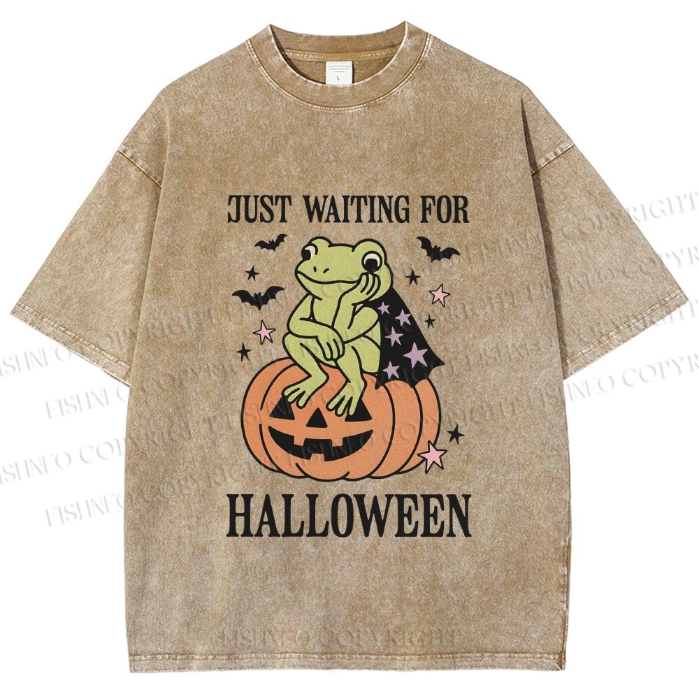 Unisex Halloween Frog Printed Washed Tee