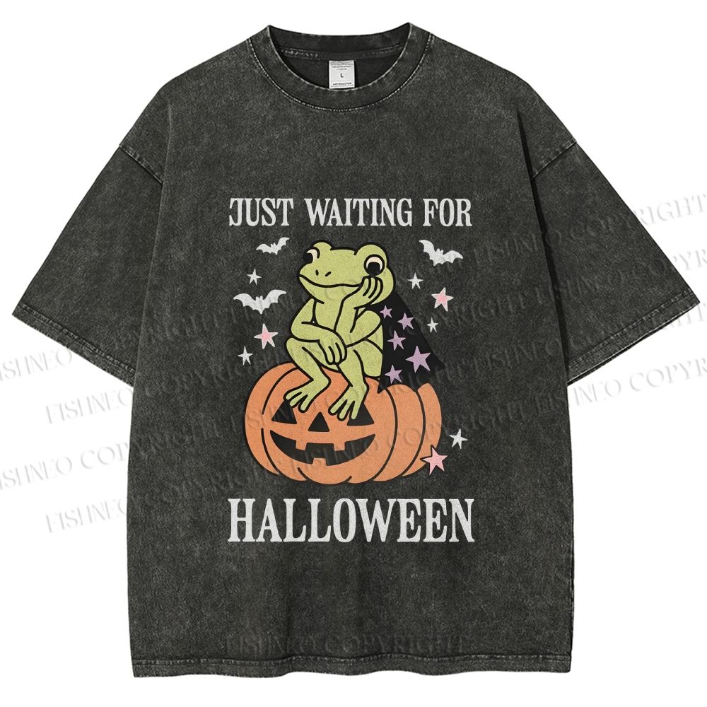 Unisex Halloween Frog Printed Washed Tee