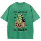 Unisex Halloween Frog Printed Washed Tee