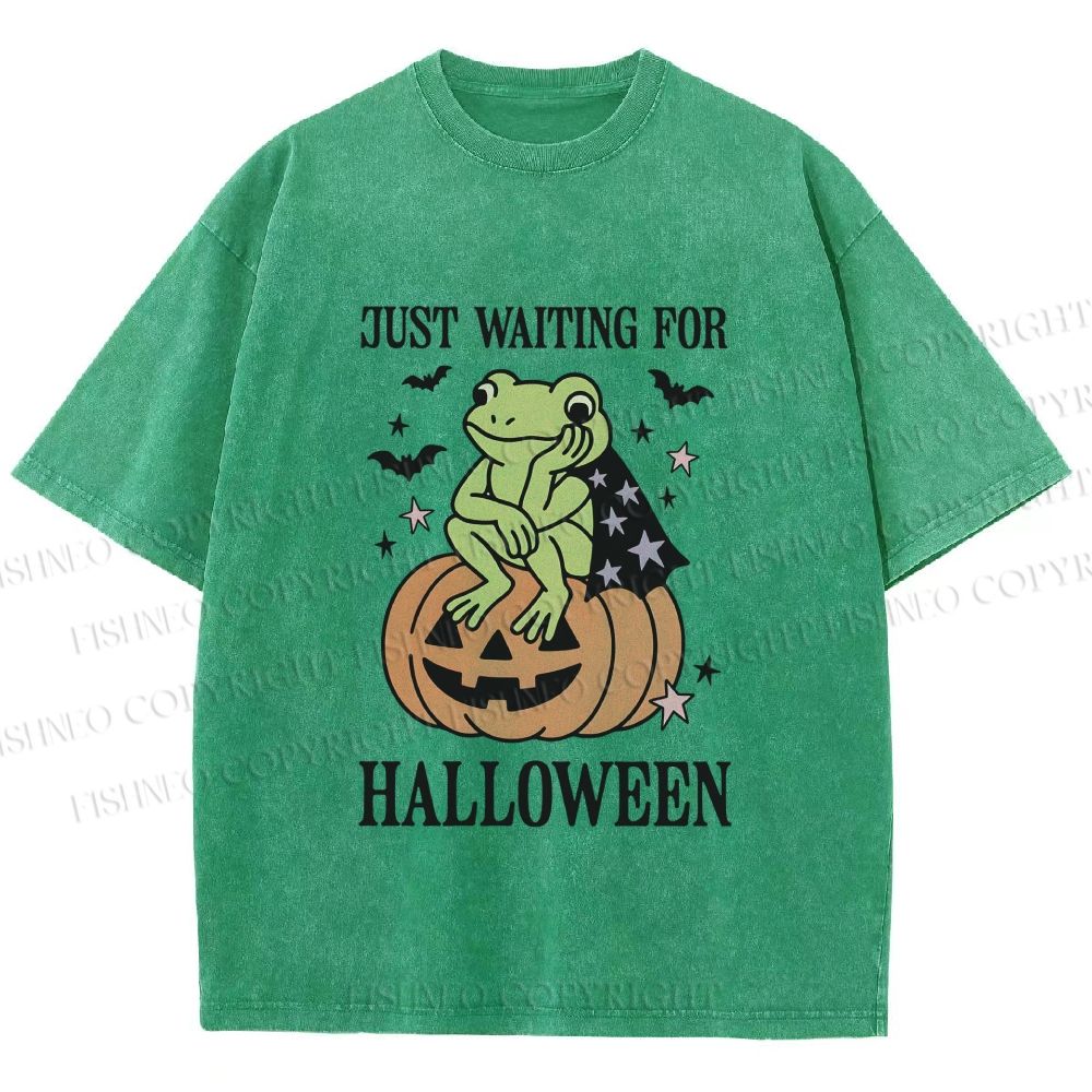 Unisex Halloween Frog Printed Washed Tee