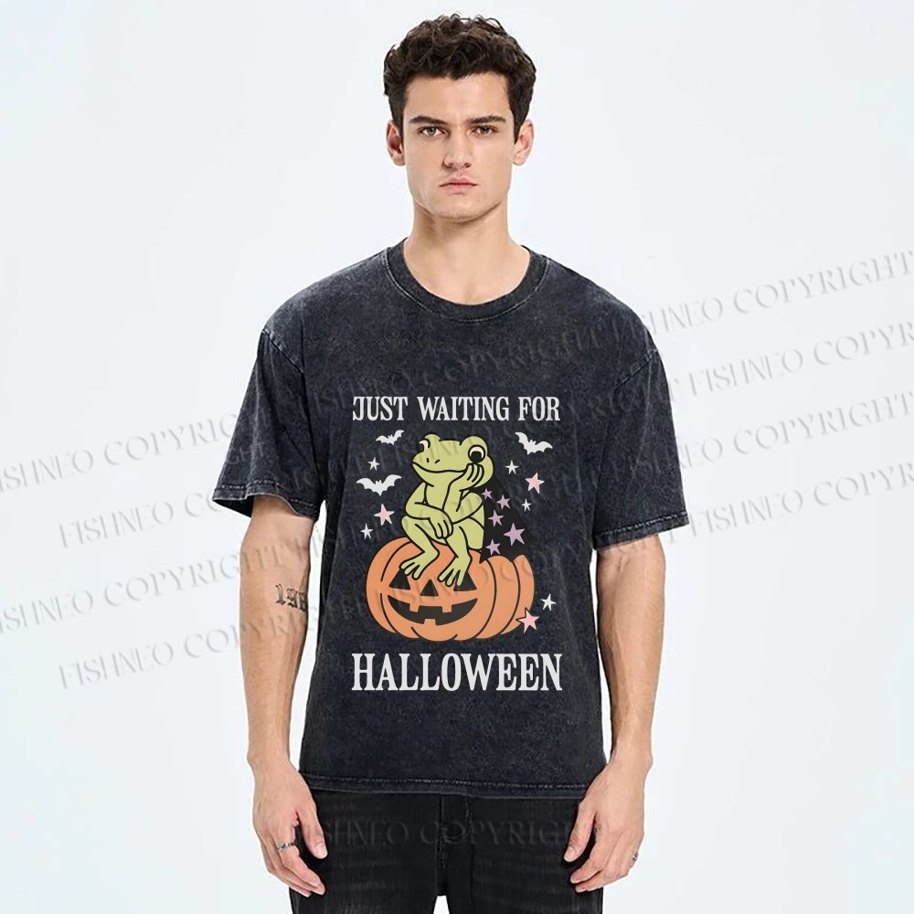 Unisex Halloween Frog Printed Washed Tee