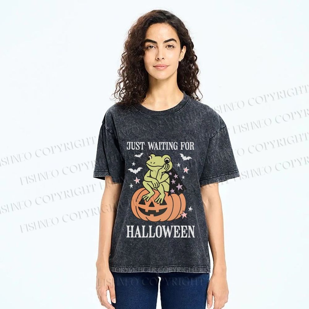 Unisex Halloween Frog Printed Washed Tee