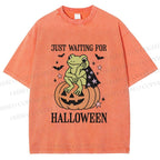 Unisex Halloween Frog Printed Washed Tee