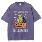 Unisex Halloween Frog Printed Washed Tee