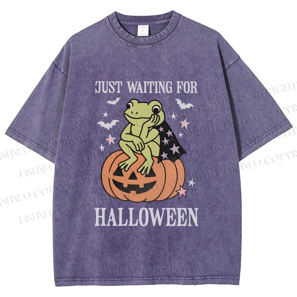 Unisex Halloween Frog Printed Washed Tee