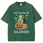 Unisex Halloween Frog Printed Washed Tee