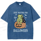 Unisex Halloween Frog Printed Washed Tee