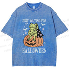 Unisex Halloween Frog Printed Washed Tee