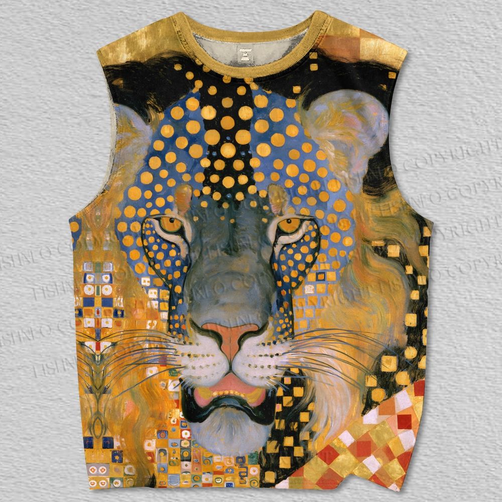 Unisex Klimt Style Lion Art Printed Tank Top