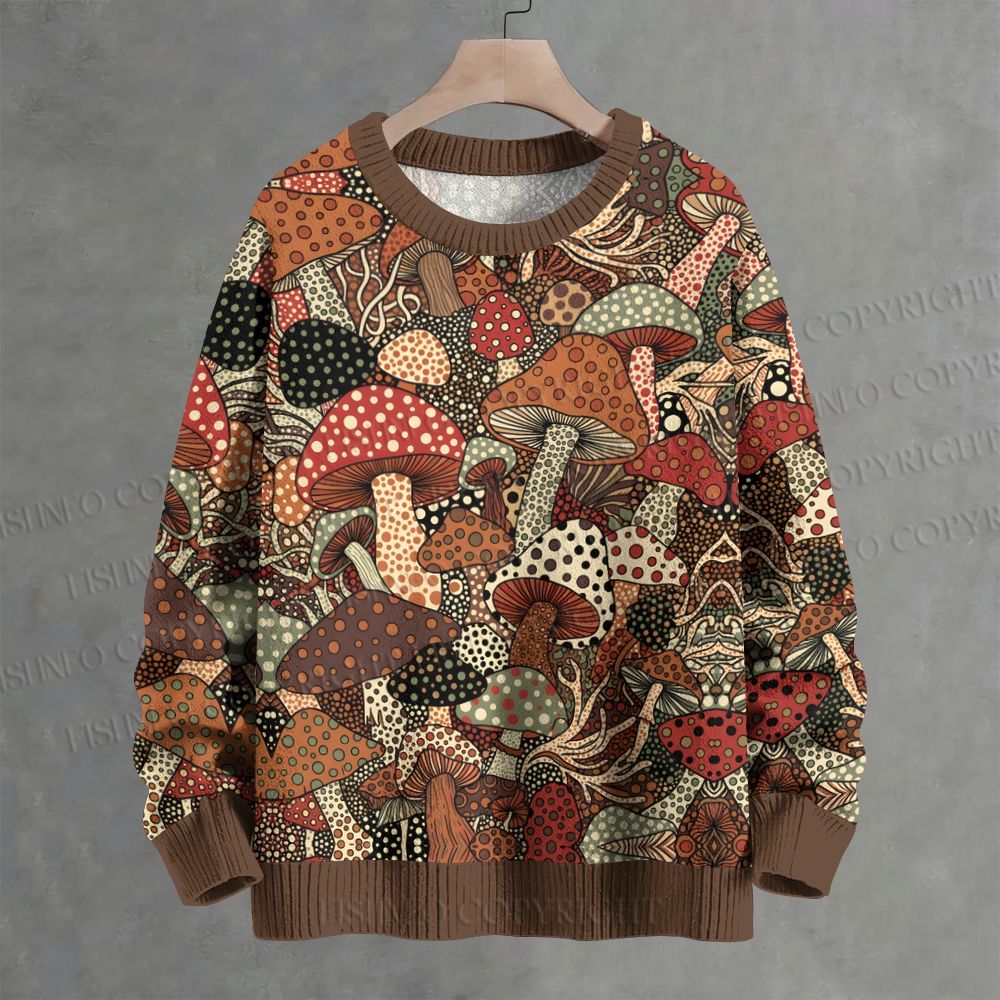 Mushroom Printed Crew Neck Sweater