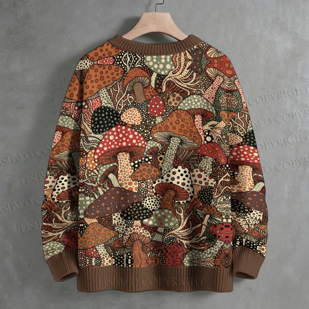 Mushroom Printed Crew Neck Sweater
