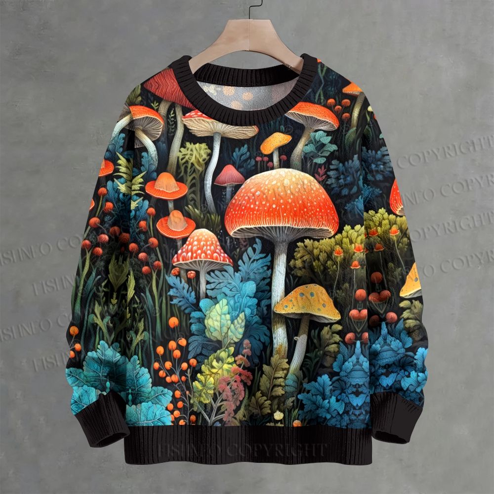 Mushroom Printed Crew Neck Sweater