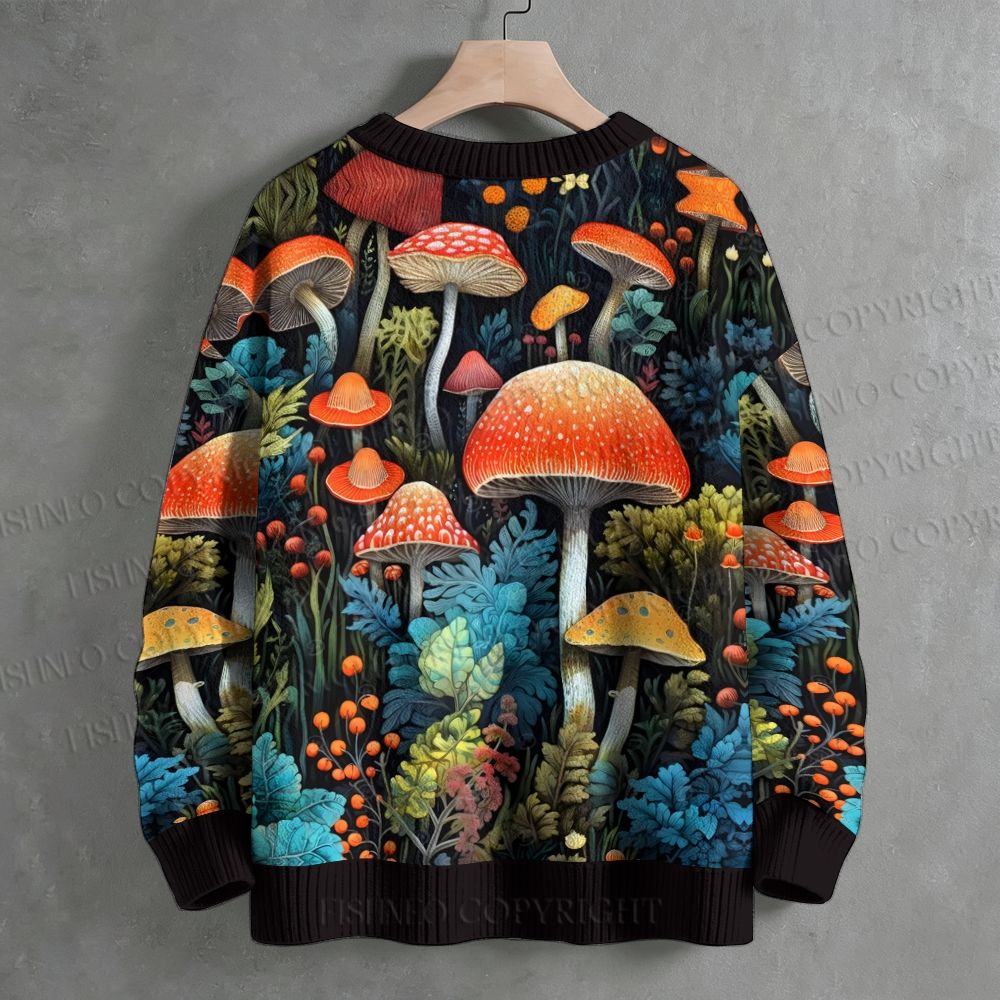 Mushroom Printed Crew Neck Sweater