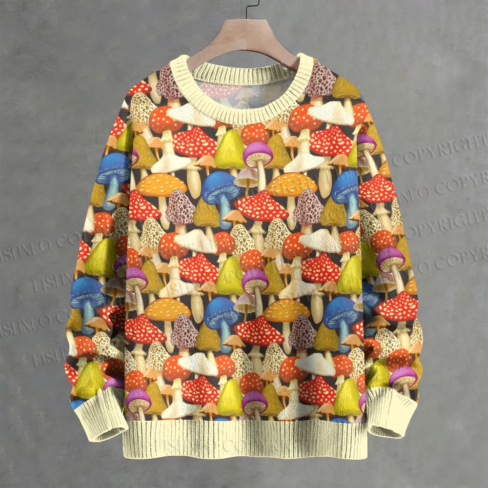 Mushroom Printed Crew Neck Sweater