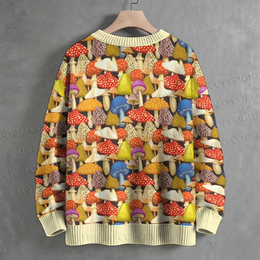 Mushroom Printed Crew Neck Sweater