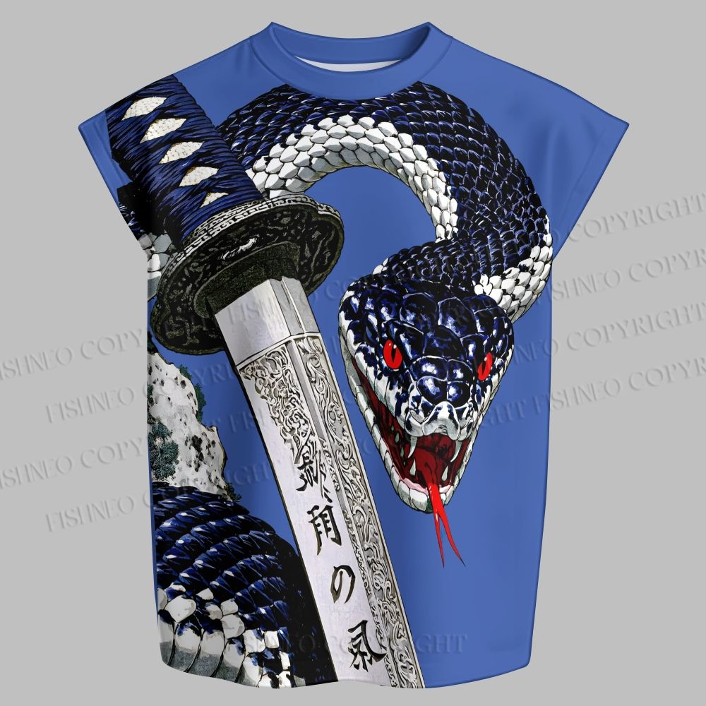 Men's Vintage Snake With Knife Sleeveless Tank Top & Elasticated Trousers pants Two-Piece Streetwear Set