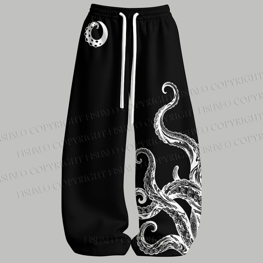 Men's Black And White Octopus Sleeveless Tank Top & Elasticated Trousers pants Two-Piece Streetwear Set